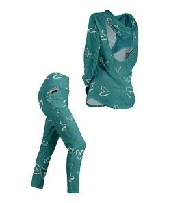Lily | Teal & White Heart Active Open-Back Hoodie & Leggings - Women