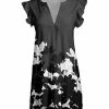 Lily | Gray & Black Floral Ruffle-Accent Notch Neck Tunic - Plus