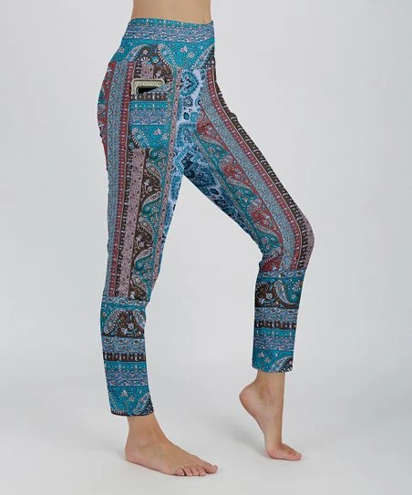 Lily | Blue & Brown Paisley Pocket Leggings - Women 1 Lily | Blue & Brown Paisley Pocket Leggings - Women
