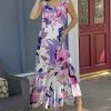 Lily | Purple & Pink Floral Sleeveless Handkerchief-Hem Maxi Dress - Women