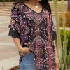 Lily | Black & Purple Scarf-Print Ruffle-Sleeve V-Neck Tunic - Women