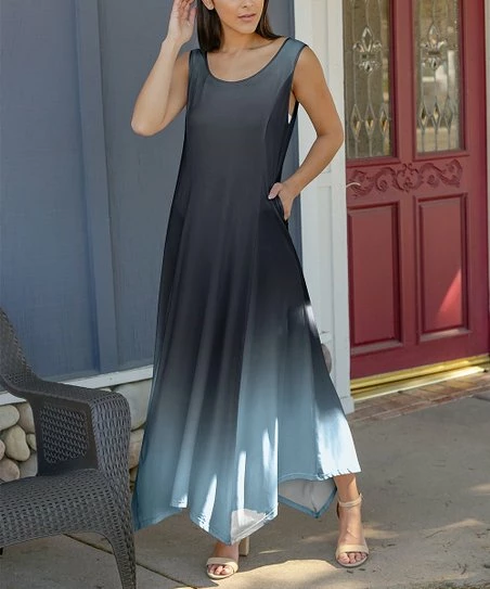 Lily | Gray & White Ombré Scoop Neck Sleeveless Pocket Maxi Dress - Plus 1 Lily | Gray & White Ombré Scoop Neck Sleeveless Pocket Maxi Dress - Plus