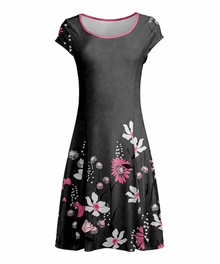 Lily | Gray & Pink Floral A-Line Dress - Women 1 Lily | Gray & Pink Floral A-Line Dress - Women