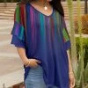 Lily | Blue & Green Ombré Stripe Ruffle-Sleeve V-Neck Tunic - Plus
