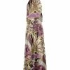 Lily | Beige & Purple Floral Yoke Neck Blouson Maxi Dress - Plus