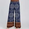 Lily | Navy & Brown Geometric Palazzo Pants - Plus