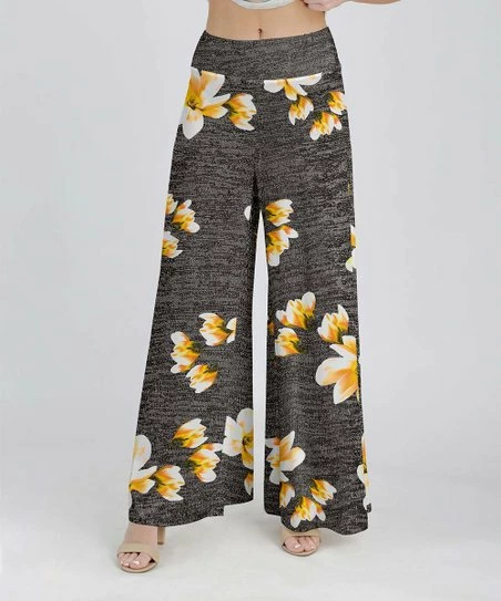 Lily | Gray & Gold Space-Dye Floral Palazzo Pants - Women 1 Lily | Gray & Gold Space-Dye Floral Palazzo Pants - Women