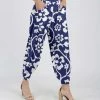 Lily | Navy & White Abstract Floral Pocket Harem Pants - Women