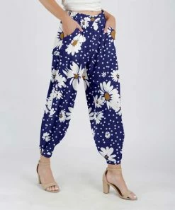 Lily | Blue & White Floral Polka Dot Pocket Harem Pants - Women