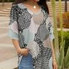 Lily | Black & Gray Multi-Print Circles Layered-Sleeve V-Veck Tunic - Women