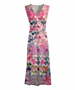 Lily | Pink & Navy Foliage Tulip-Hem Maxi Surplice Dress - Women