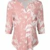 Lily | Coral & White Floral Notch Neck Long-Sleeve Top - Women
