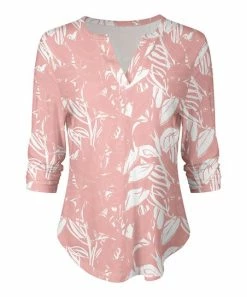 Lily | Coral & White Floral Notch Neck Long-Sleeve Top - Women