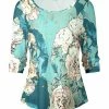 Lily | Teal & Cream Floral Flare-Hem Long-Sleeve Top - Plus