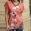 Lily | Coral & Black Floral Flutter-Sleeve Tunic - Plus