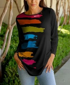 Lily | Black & Turquoise Brushstroke Crewneck Tunic - Plus
