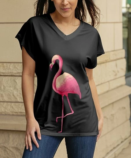 Lily | Pink & Black Flamingo Flutter-Sleeve Tunic - Plus 1 Lily | Pink & Black Flamingo Flutter-Sleeve Tunic - Plus