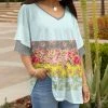 Lily | Aqua & Rose Floral Patchwork Ruffle-Sleeve Tunic - Women