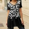 Lily | Black & White Floral Sidetail Tunic - Women