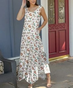 Lily | Rust & Turquoise Floral Pocket Sleeveless Maxi Dress - Women