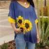 Lily | Blue & Yellow Sunflower Butterfly-Sleeve V-Neck Tunic - Women