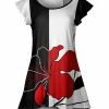 Lily | Black & Red Floral Flutter-Sleeve Scoop Neck Tunic - Women
