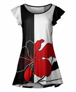 Lily | Black & Red Floral Flutter-Sleeve Scoop Neck Tunic - Women