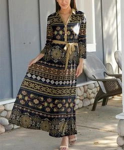 Lily | Gray & Olive Geometric Button-Front Maxi Dress - Women