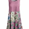 Lily | Pink & Green Floral Patchwork Pleated Sleeveless Tunic - Women