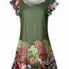 Lily | Olive & Mauve Floral Flutter-Sleeve Scoop Neck Tunic - Plus