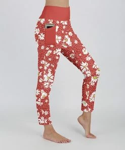Lily | Red & White Floral Pocket Leggings - Women