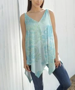 Lily | Turquoise & Mint Floral V-Neck Handkerchief Tunic - Women
