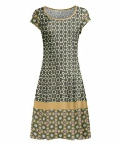 Lily | Olive & Black Abstract Cap-Sleeve Dress - Plus