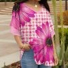 Lily | Pink & White Floral V-Neck Short Ruffle Sleeve Tunic - Women