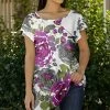 Lily | Purple & Green Floral Boatneck Short-Sleeve Tunic - Plus
