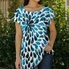 Lily | Blue & White Abstract Raindrop Boatneck Short-Sleeve Tunic - Plus