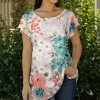 Lily | Coral & Turquoise Floral Boatneck Short-Sleeve Tunic - Plus