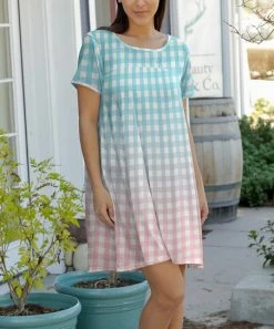 Lily | Blue & White Ombré Gingham Short-Sleeve Shift Dress - Women
