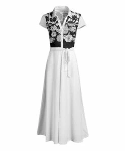 Lily | Black & White Floral Button-Front Collared Maxi Dress - Plus