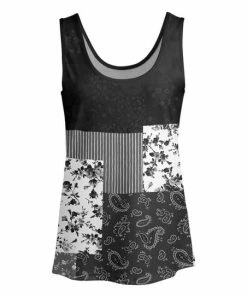 Lily | Black & Gray Floral Paisley Scoop Neck Tank - Women
