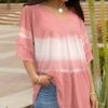 Lily | Rose & White Faded Color Block Layered Half-Sleeve V-Neck Tunic - Plus