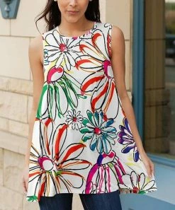 Lily | White & Red Floral Sleeveless Tunic - Women