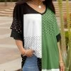 Lily | Black & Green Patchwork Layered Half-Sleeve V-Neck Tunic - Women