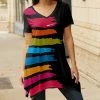Lily | Black & Red Brushstroke V-Neck Handkerchief Tunic - Women