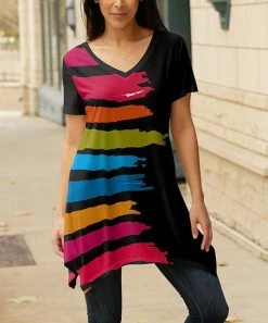 Lily | Black & Red Brushstroke V-Neck Handkerchief Tunic - Women