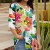 Lily | Green & White Floral V-Neck Half-Sleeve Tunic - Plus