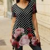 Lily | Black & Red Floral Dot V-Neck Tunic - Plus