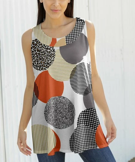 Lily | Rust & Gray Abstract Geometric Sleeveless Yoke Tunic - Women 1 Lily | Rust & Gray Abstract Geometric Sleeveless Yoke Tunic - Women