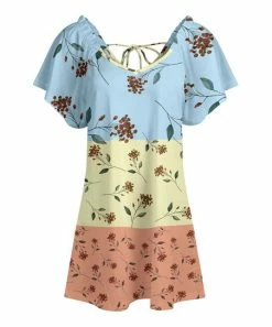 Lily | Aqua & Orange Floral Color Block Flutter-Sleeve Tunic - Plus