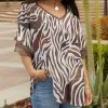 Lily | Brown & White Zebra Bell-Sleeve V-Neck Tunic - Plus